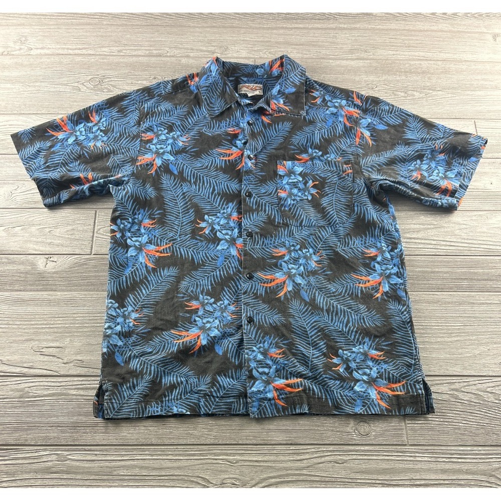 Rio By Merrill & Forbes Vintage Hawaiin Shirt Size Medium Blue Black Floral